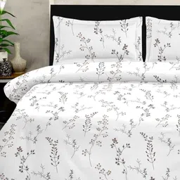 Jaipur Weaves White & Black Floral King Bedsheet with 2 Pillow Covers-picture-33