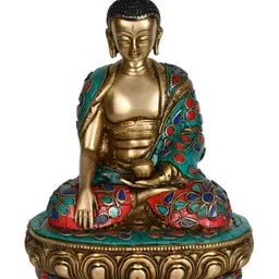 Exotic India Gold-Toned & Red Buddha Brass Idol Showpiece-image-40