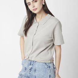 R&B Women Cotton Short Sleeves Shirt Style Crop Top-image-25