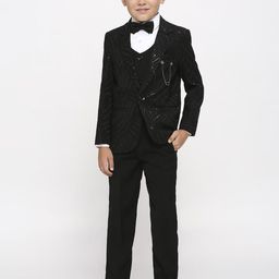 YK Boys Sequin Embellished Tailored-Fit Full Sleeve Five-Piece Party Suit-image-35