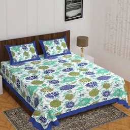Myntra Elegant Homes Floral Printed 144 TC Queen Cotton Bedsheet with 2 Pillow Covers-image-100