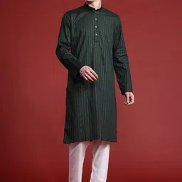 MANQ Men Striped Thread Work Kurta image 1