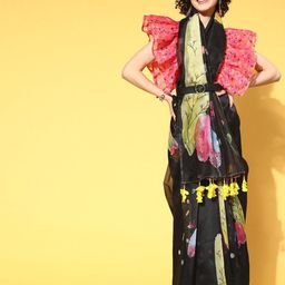 HERE&NOW Multi Casual Organza Printed FloralFestive Saree-image-17