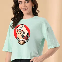 OWL MINK Women Printed Pure Cotton T-shirt-image-66