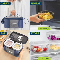 borosil Alora Universal Glass Lunchbox, 4 pc Set (320 ml x 2 + 240 ml x 2) 4 Containers Lunch Box image 3