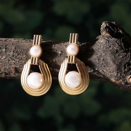 DressBerry Gold-Plated Artificial Stone Studded Contemporary Drop Earrings-27