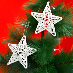 TAYHAA Set Of 4 White Patterned Star Ornaments-28