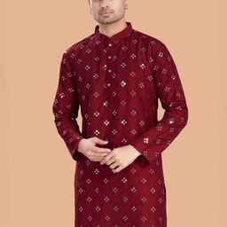 PulseIQ Men Embroidered Mirror Work Kurta-image-23