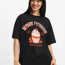 JUNEBERRY Women Typography Printed Round Neck Pure Cotton Oversized T-shirt-image-80