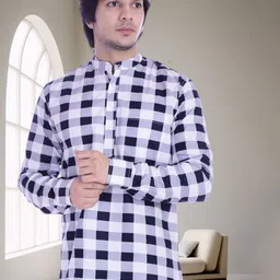BASE 41 Men Checked Thread Work Straight Kurta-image-41
