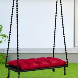 Swingzy Black & Red Textured Double Seater Hammock Swing With Cushion-27