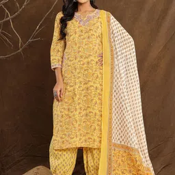 COTTONS DAILY Women Floral Printed Cotton Kurta with Salwar & Dupatta-25