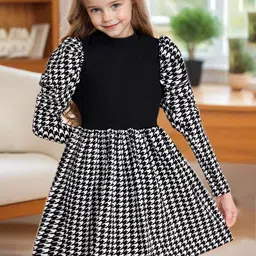 YK Printed Girls Checked Round Neck Fit and Flare Dress-picture-35