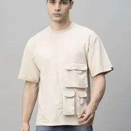 PRONK Men Solid Round Neck Cotton Oversized T-Shirt-picture-16