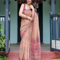 All About You Floral Printed Pure Linen Saree-33