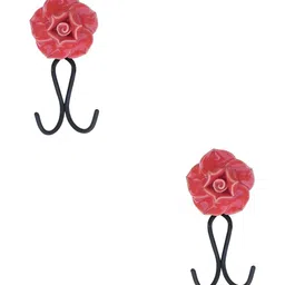 IndianShelf Red 2 Pieces Ceramic Rose Wall Mounted Hooks Door Hanger-5