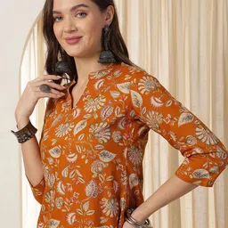 Anouk Rustic Floral Print Mandarin Collar Shirt Style Top-15