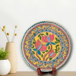 Aura Yellow & Blue Lotus Printed Wall Plates WithStand-image-24