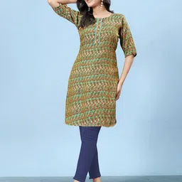 JIVORA Women Ethnic Motifs Printed Pure Silk Straight Kurti-picture-14