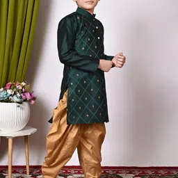 AHLAN APPARELS Boys Floral Embroidered Regular Sequinned Dupion Silk Kurta with Patiala image 3