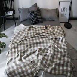 JC HOME Coffee Brown & White Checked AC Room 350 GSM Double Bed Quilt-image-25