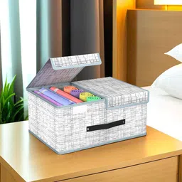 Kuber Industries Grey & White Foldable Double Lid Multi-Utility Organisers-10