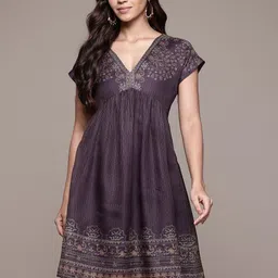 aarke Ritu Kumar Floral Print V-Neck Empire Knee Length Dress-picture-13