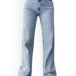 Crazeis Women Comfort Straight Fit High-Rise Light Fade Acid Wash Stretchable Jeans-picture-31