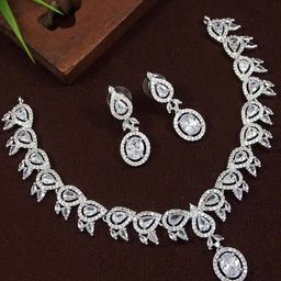 ROFARWORD Silver-Plated Artificial Stones Studded Jewellery Set-image-9