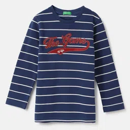 United Colors of Benetton Boys Striped Polo Collar Pure Cotton T-shirt-image-78