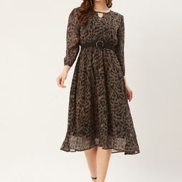 Moda Rapido Print Keyhole Neck Puff Sleeve Georgette A-Line Dress-image-81