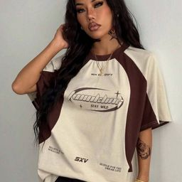 SXV STYLE Colourblocked Round Neck Cotton Oversized T-shirt-image-19