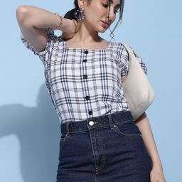 CORSICA Women Checked Puff Sleeve Top-image-98