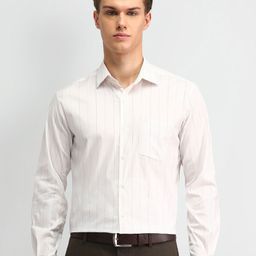 Arrow Men Manhattan Spread Collar Pinstripes Striped Cotton Slim Fit Formal Shirt-image-15