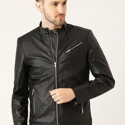 Leather Retail Men Colourblocked Lightweight Longline Biker Jacket-image-94