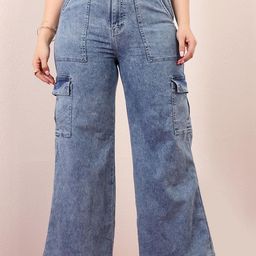 Miss Chase A+ Women Wide Leg High-Rise Stretchable Cargo Jeans-picture-9