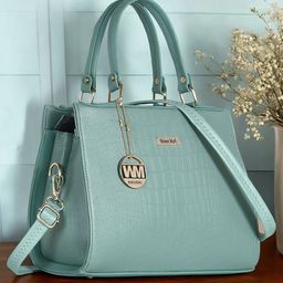 WOMEN MARKS Textured PU Structured Handheld Bag with Applique-0