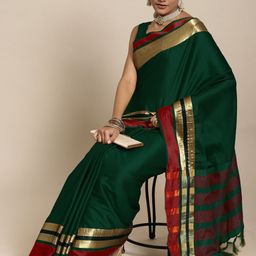 Saree mall Zari Silk Blend Uppada Green Sarees-51