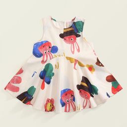 LULU & SKY Girls Conversational Printed Sleeveless Cotton Fit and Flare Dress-57