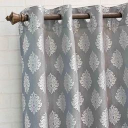 Ariana Grey & Silver-Toned Ethnic Motifs Room Darkening Door Curtain-image-85
