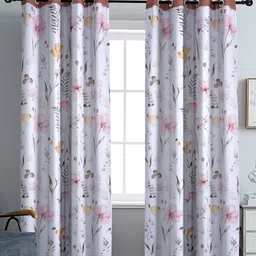 Aura White & Pink Set of 2 Floral Black Out Long Door Curtain-image-54