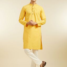 Diwas by Manyavar Striped Thread Work Mandarin Collar Cotton Straight Kurta-image-61