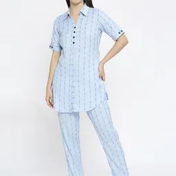 MORDEN MUSE Self Design Shirt Collar Tunic With Trousers-image-82
