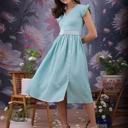 YANAMORA Women Striped Belted Fit & Flare Knee Length Dress-image-88