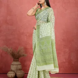 Jevi Prints Floral Pure Cotton Block Printed Saree image 2