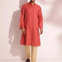 Fabindia Woven Design Band Collar Straight Kurta-image-47