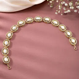 Peora Gold-Plated CZ & Kundan Studded Mathapatti Sheeshphool Head Jewellery-12