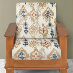 Yellow Weaves White & Beige 2 Pieces Printed Velvet 1 Seater Sofa Cover-image-90