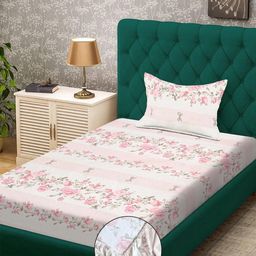 KLOTTHE Pink Floral 300 TC Single Bedsheet with 1 Pillow Covers-image-73