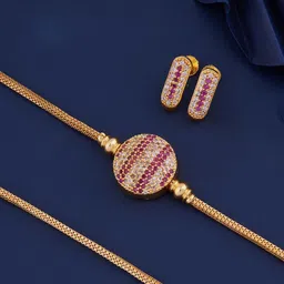 goticreation Gold-Plated Artificial Stones Studded Mangalsutra With Earrings-11